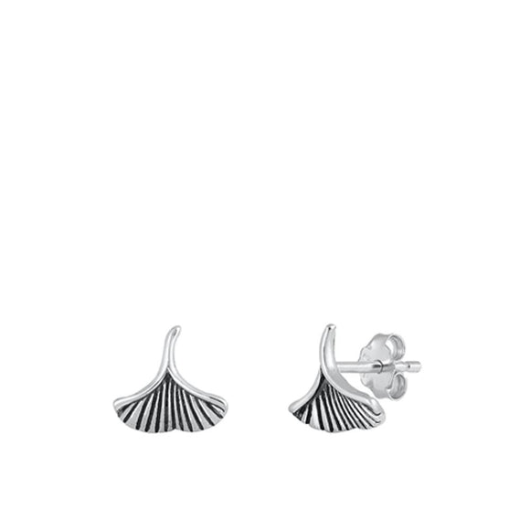Sterling Silver Cute Ginko Leaf Mushroom Oxidized Earrings .925 New