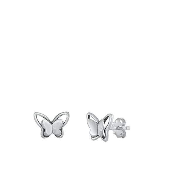 Sterling Silver Cute Butterfly Animal Oxidized High Polished Earrings 925 New