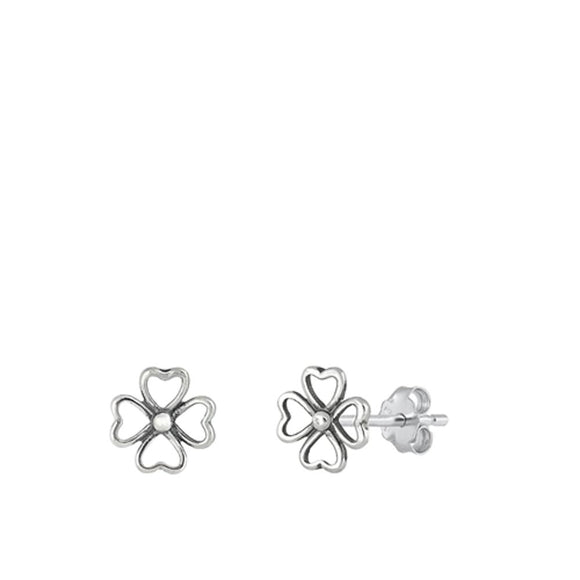 Sterling Silver Polished Four Leaf Clover Heart Flower Polished Earrings 925 New