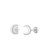 Sterling Silver Crescent Moon Stud High Polished Fashion Earrings .925 New
