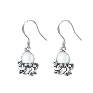 Sterling Silver Oxidized Octopus Hanging Hook Ocean Nautical Earrings .925