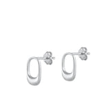 Sterling Silver Cute Modern Hoop Oval Cutout Post Earrings 925 New