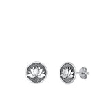 Sterling Silver Fashion Lotus Stud Oxidized High Polished Earrings .925 New