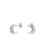 Sterling Silver Classic Crescent Moon Stud High Polished Earrings .925 New