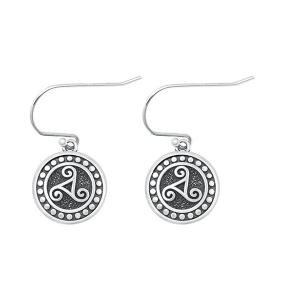 Sterling Silver Unique Triskelion Celtic Hook Polished Oxidized Earrings 925 New