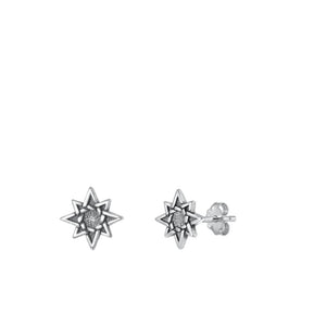 Sterling Silver Classic North Star High Polished Oxidized Earrings .925 New