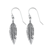 Sterling Silver Classic Feather Hook High Polished Oxidized Earrings .925 New