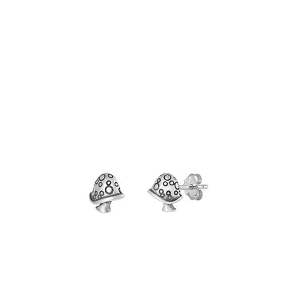 Sterling Silver Fashion Oxidized Cute Mini Mushroom Stud Earrings .925 New