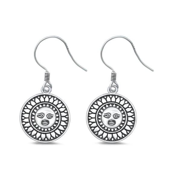 Sterling Silver High Polished Oxidized Classic Sun Hook Earrings .925 New