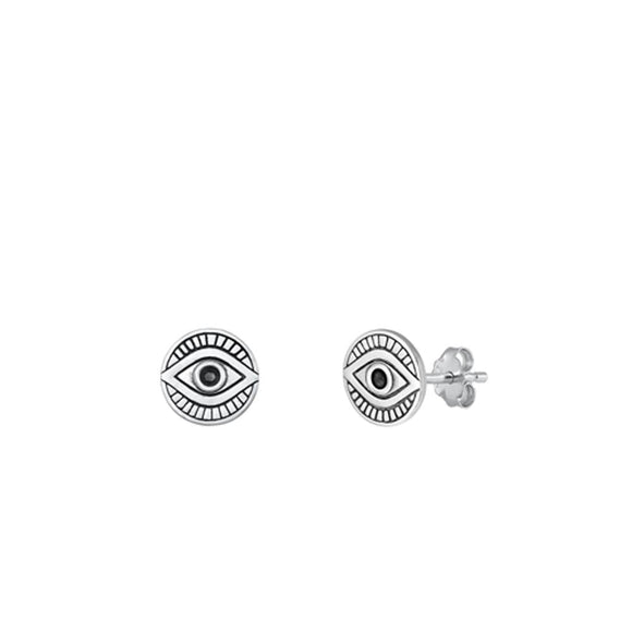 Sterling Silver .925 New Unique High Polished Evil Eye Stud Earrings