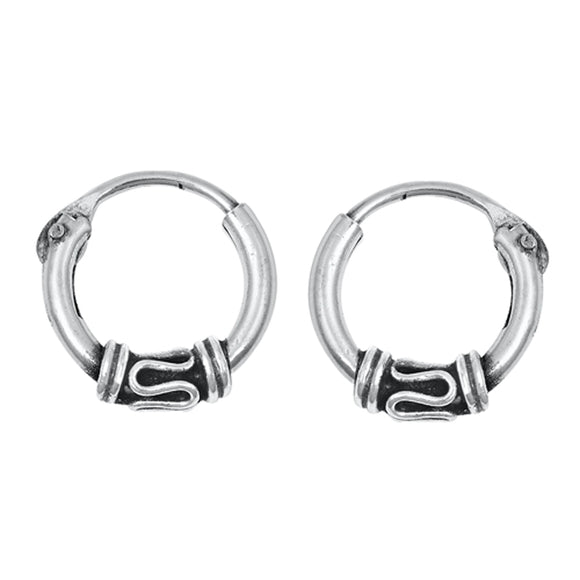 Sterling Silver Bali Style Hoop Wavy Weave Unique Earrings 925 New