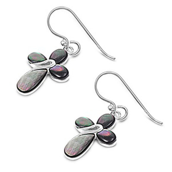 Sterling Silver Modern Cross High Polish Round Modern Unique Earrings Black Onyx