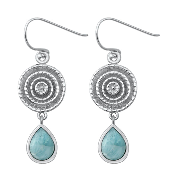 Sterling Silver Bali Drop Dangle Flower Medallion Teardrop Earrings Larimar 925