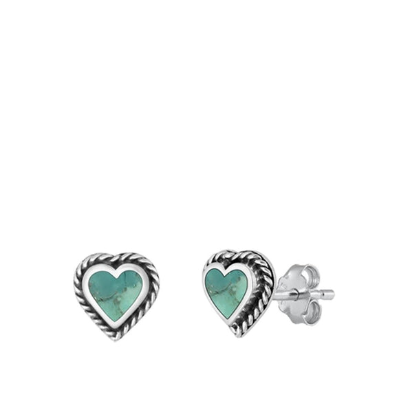 Sterling Silver Beautiful Heart Turquoise Bali Stud High Polished Earrings 925