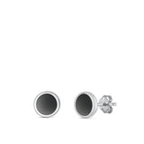 Sterling Silver Unique Black Agate Circle Stud High Polished Earrings 925 New