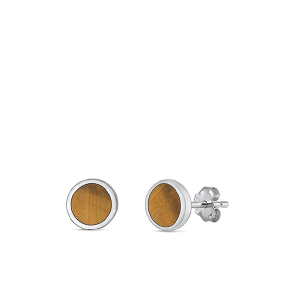 Sterling Silver Wholesale Circle Tiger Eye High Polished Earrings 925 New