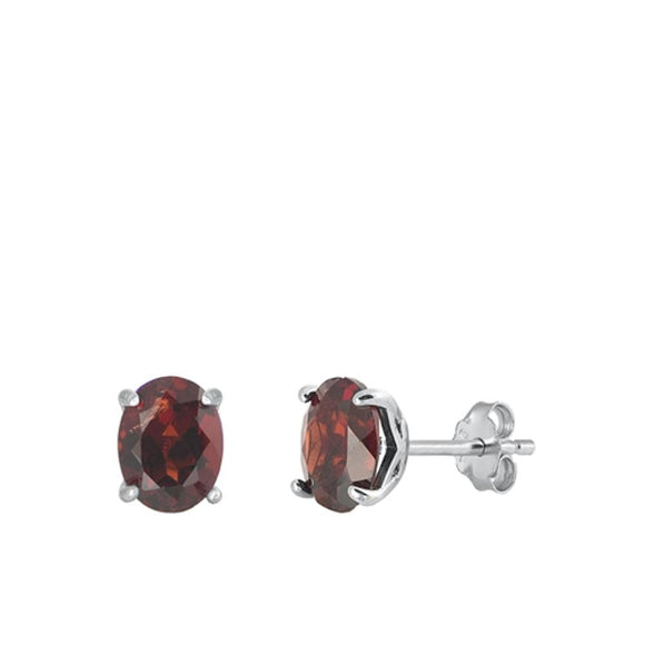 Sterling Silver Fashion Garnet CZ Oval High Polished Earrings 925 New