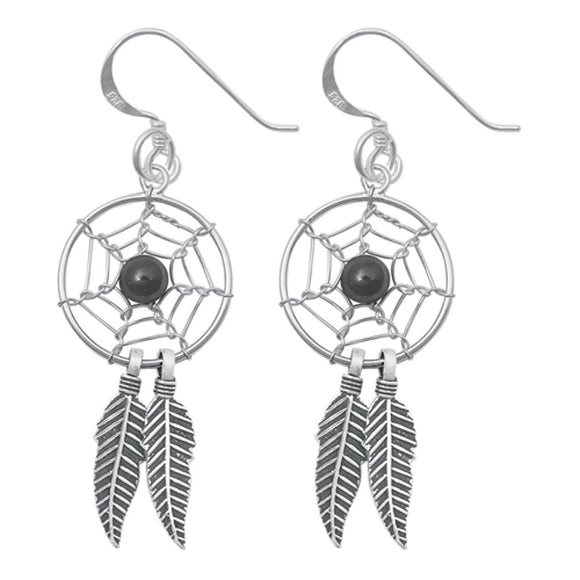 Sterling Silver Dreamcatcher Web Hanging Feather Hook Earrings 925 New 925 New