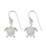Sterling Silver Classic White Synthetic Opal Sea Turtle Cute Earrings 925 New