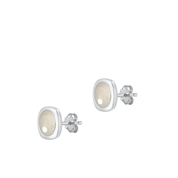 Sterling Silver Classic High Polished Moonstone Stud Fashion Earrings .925 New