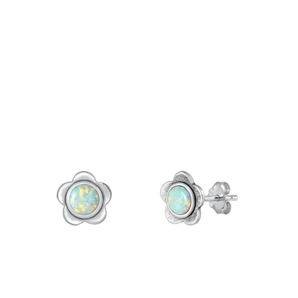 Sterling Silver Beautiful White Synthetic Opal Flower Fashion Earrings 925 New