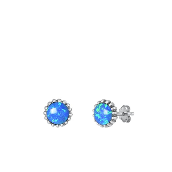 Sterling Silver Fashion Oxidized Blue Lab Opal Round Stud Earrings .925 New