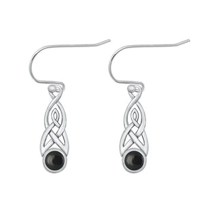 Sterling Silver Unique Black Agate Celtic Hook High Polished Earrings .925 New
