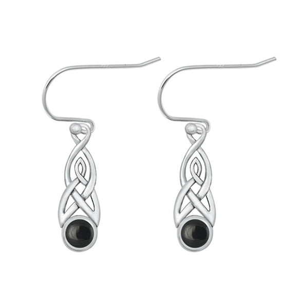 Sterling Silver Unique Black Agate Celtic Hook High Polished Earrings .925 New