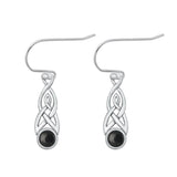 Sterling Silver Unique Black Agate Celtic Hook High Polished Earrings .925 New