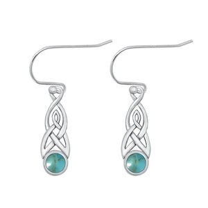 Sterling Silver Fashion Turquoise Celtic High Polished Hook Earrings .925 New