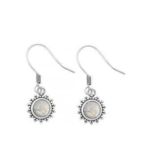 Sterling Silver Fashion Moonstone Oxidized Bali Style Drop Hook Earrings 925 New