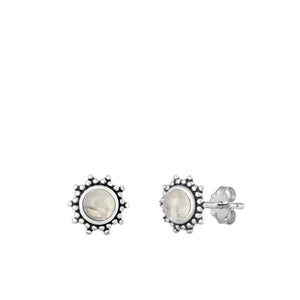 Sterling Silver Oxidized Bali Moonstone Round Polished Stud Earrings .925 New