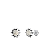 Sterling Silver Oxidized Bali Moonstone Round Polished Stud Earrings .925 New
