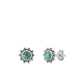 Sterling Silver Bali Turquoise Round Stud High Polished Earrings .925 New