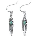 Sterling Silver Turquoise Oxidized Polished Feather Drop Hook Earrings .925 New