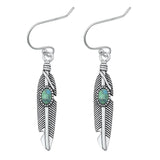 Sterling Silver Turquoise Oxidized Polished Feather Drop Hook Earrings .925 New