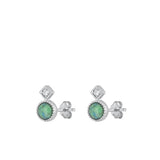 Sterling Silver Unique Turquoise Clear CZ High Polished Stud Earrings .925 New