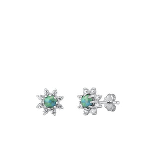 Sterling Silver Fashion Clear CZ Turquoise Star Burst Fashion Earrings 925 New