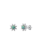 Sterling Silver Fashion Clear CZ Turquoise Star Burst Fashion Earrings 925 New