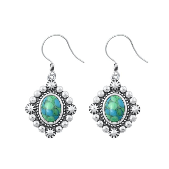 Sterling Silver Fashion Turquoise Bali Hook High Polished Earrings .925 New