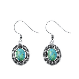 Sterling Silver Classic Turquoise Bali Hook Oxidized Polished Earrings .925 New