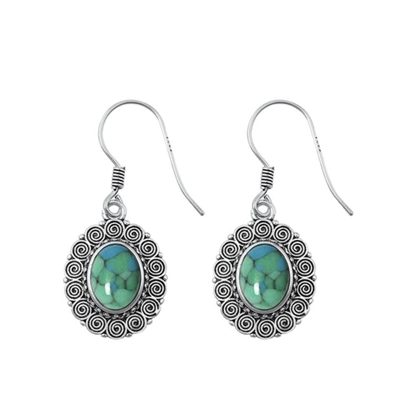Sterling Silver Cute Turquoise Victorian Hook High Polished Earrings .925 New