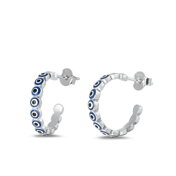 Sterling Silver Fashion Mother of Pearl Evil Eye High Polished Earrings .925 New