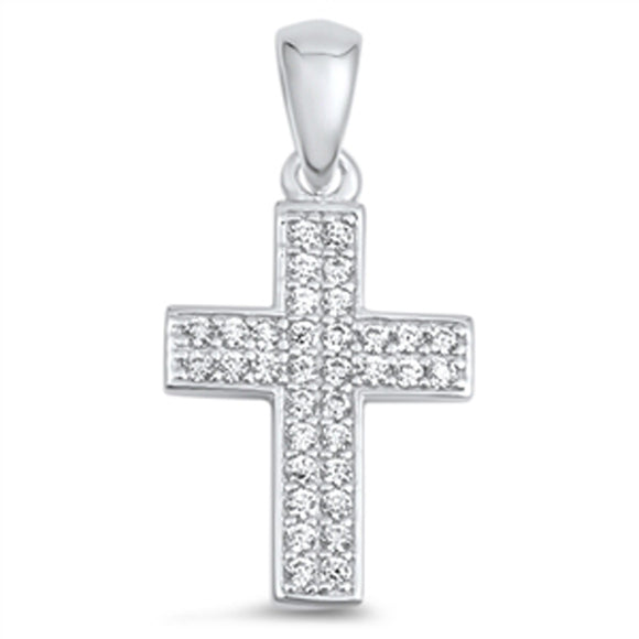 Fancy Ornate Navette Cross Pendant Clear Simulated CZ .925 Sterling Silver Charm