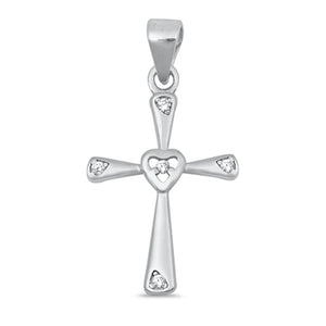 Sterling Silver Simple Heart Cross Pendant Studded Love Burst Charm Clear CZ 925