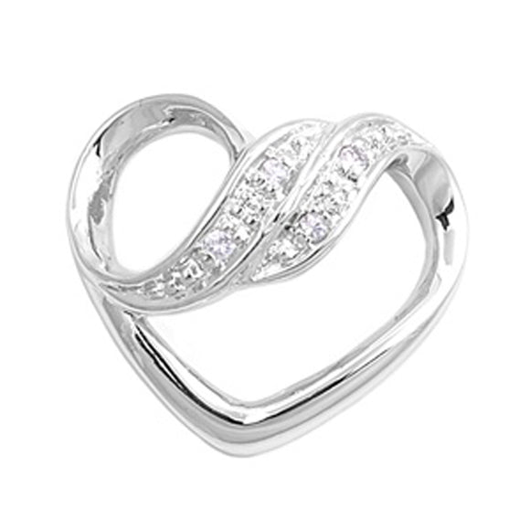 Filigree Swirl Heart Pendant Clear Simulated CZ .925 Sterling Silver Love Charm