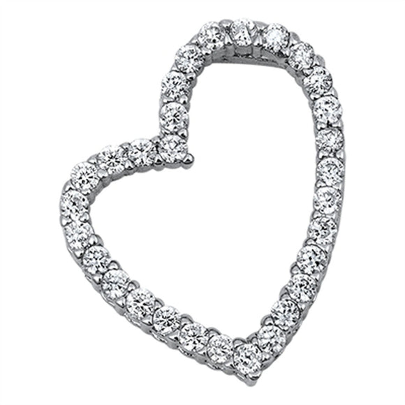 Sterling Silver Sparkly Studded Promise Heart Pendant Clear Simulated CZ Charm