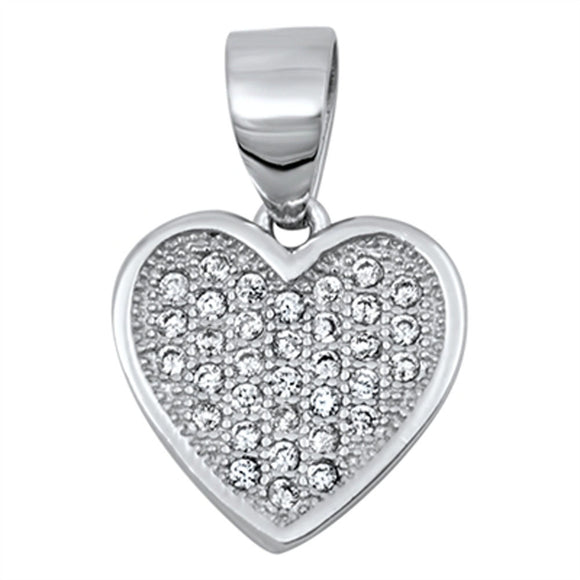 Studded Promise Heart Pendant Clear Simulated CZ .925 Sterling Silver Charm