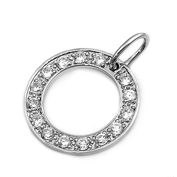 Elegant Studded Circle Pendant Clear Simulated CZ .925 Sterling Silver Charm