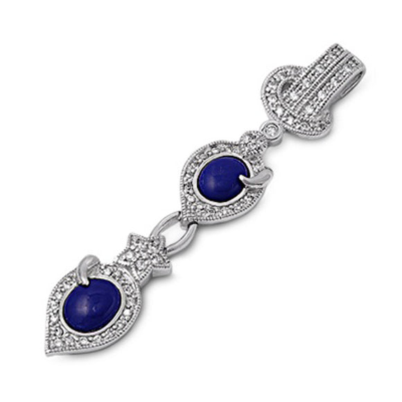 Sterling Silver Elegant Journey Dangle Pendant Blue Simulated Sapphire Charm